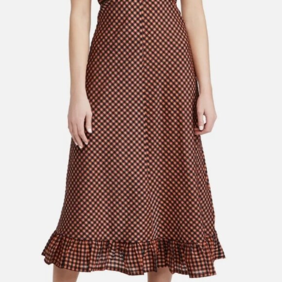 NWOT GANNI Seersucker Check Black/Orange Long Dress L $289 - Picture 6 of 13
